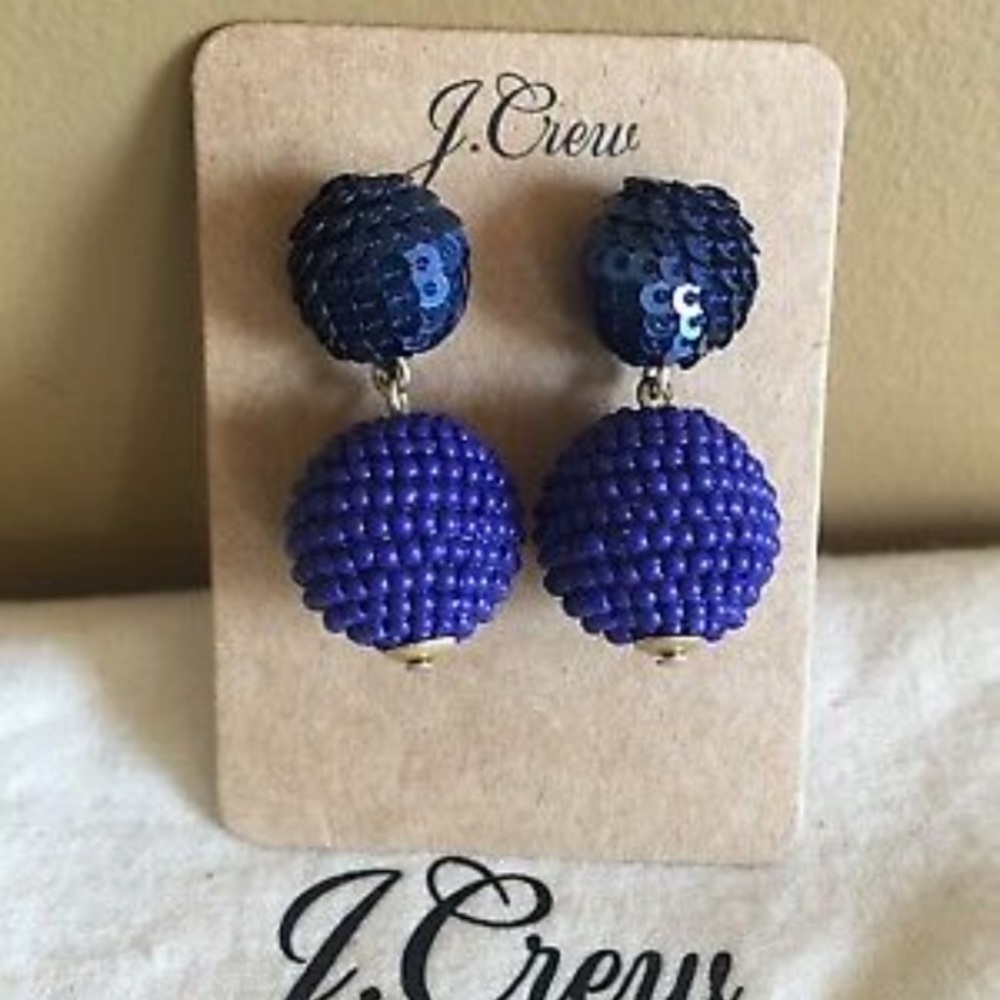 Blue J.Crew Beaded/Sequin Ball earrings